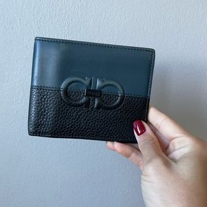 Salvatore Ferragamo Men’s Black and Navy Bifold Wallet